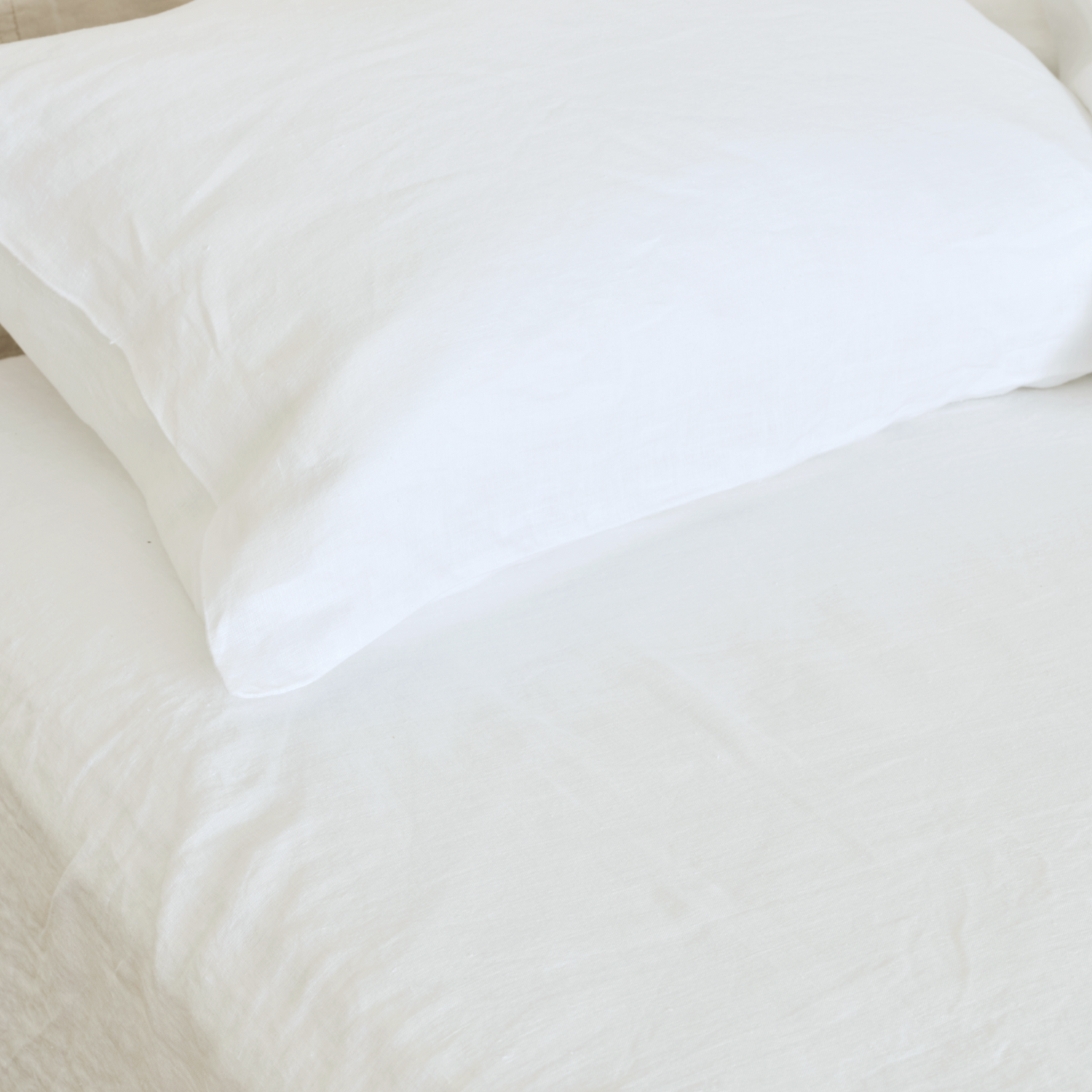 Hemp Fitted Sheet, White on bed with pillow and pillowcase 